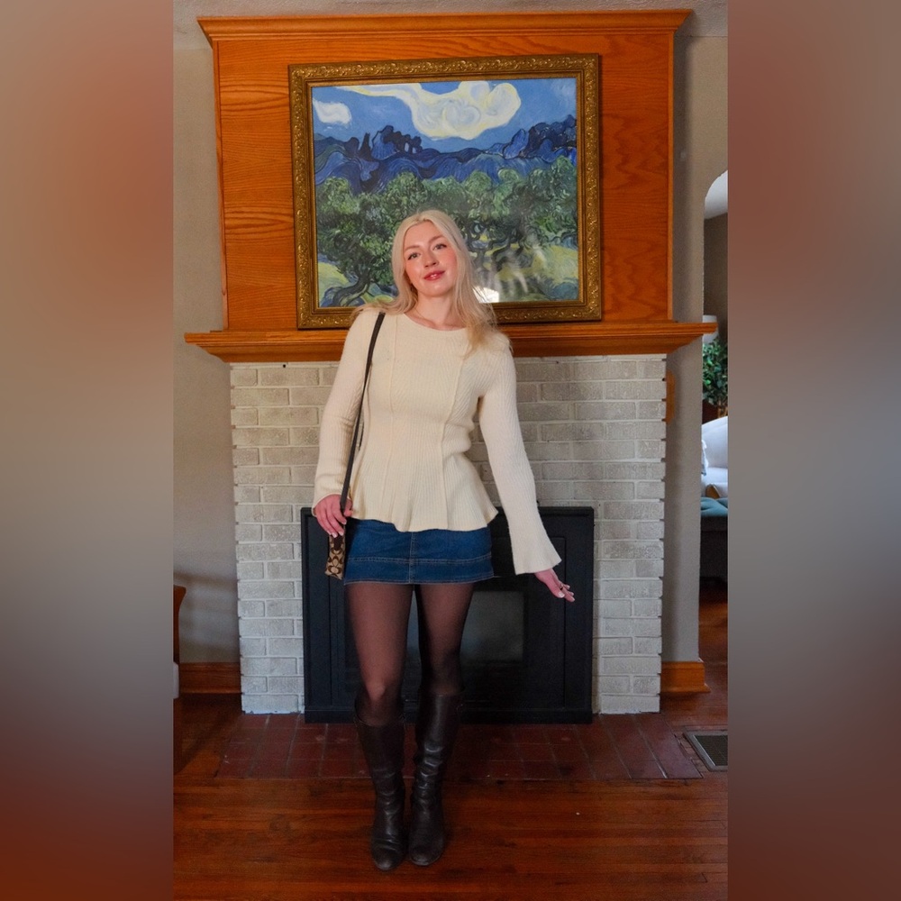 Ann Taylor Wool Cream Flared Sleeve Blouse